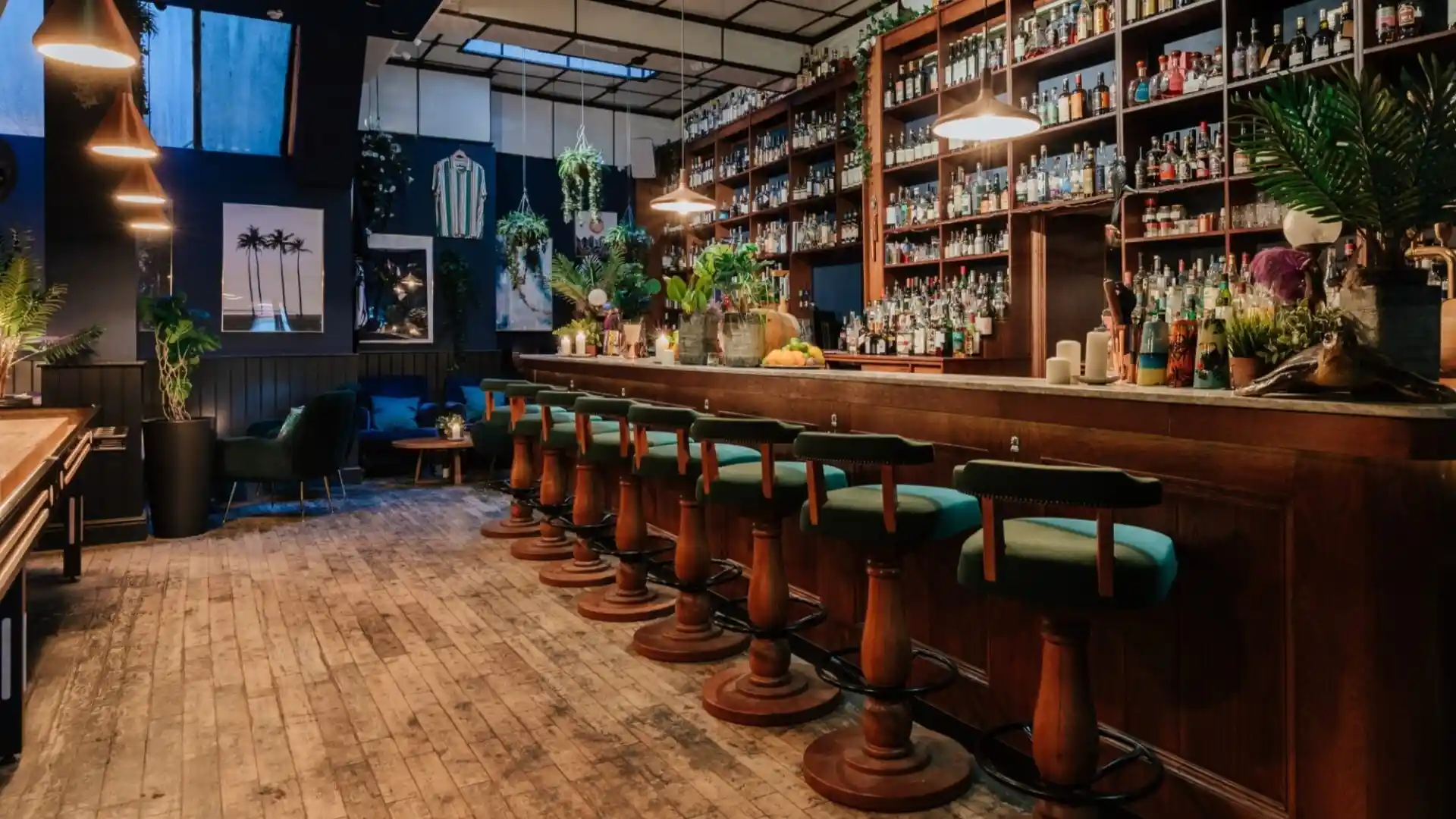 Lower shot of clean and classy cocktail bar