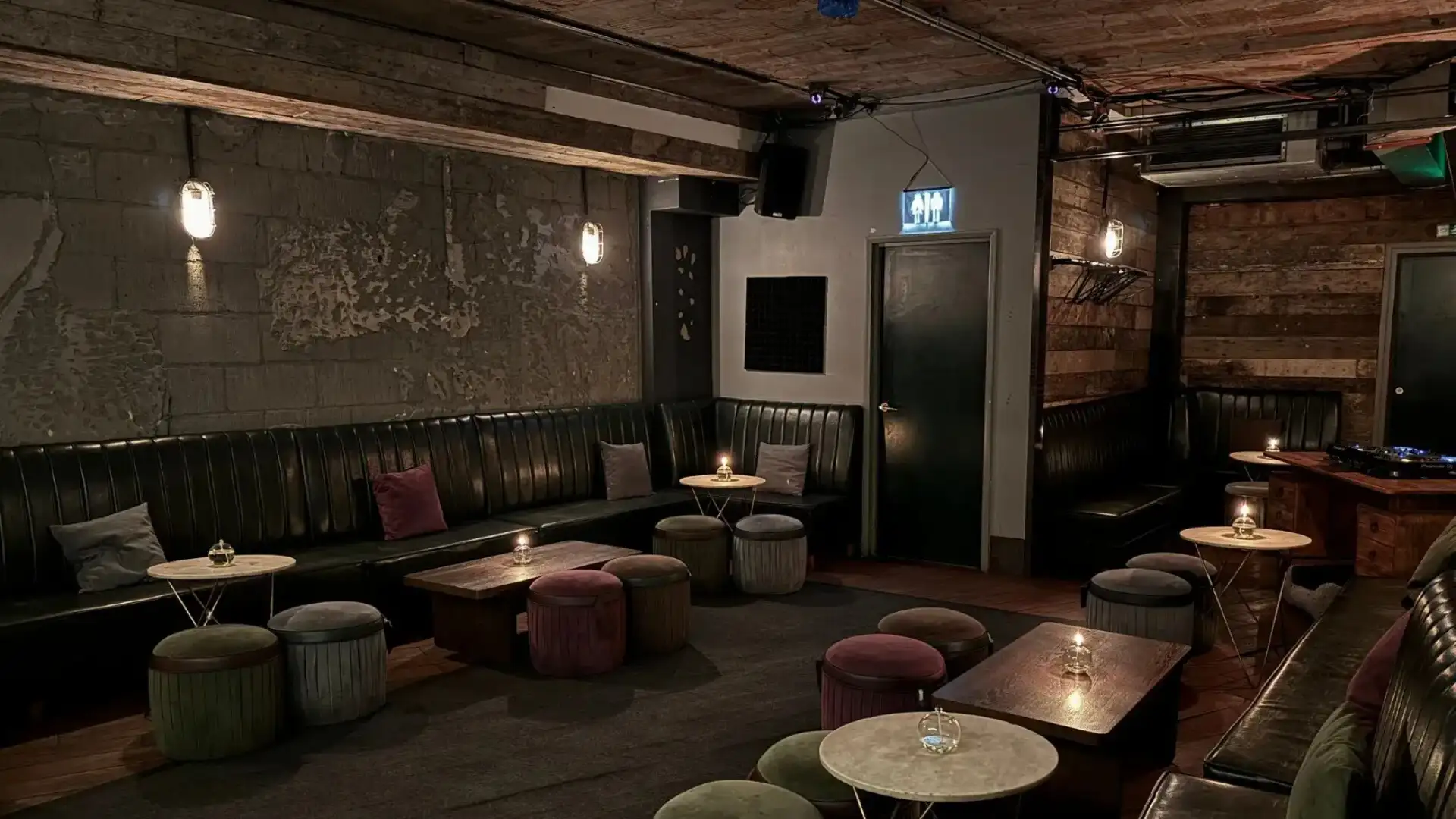 Underground dark purple and green, new york loft style seating