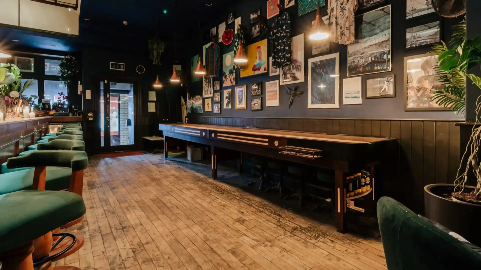 Shuffle board in eclectic luxurious interior with wooden flooring